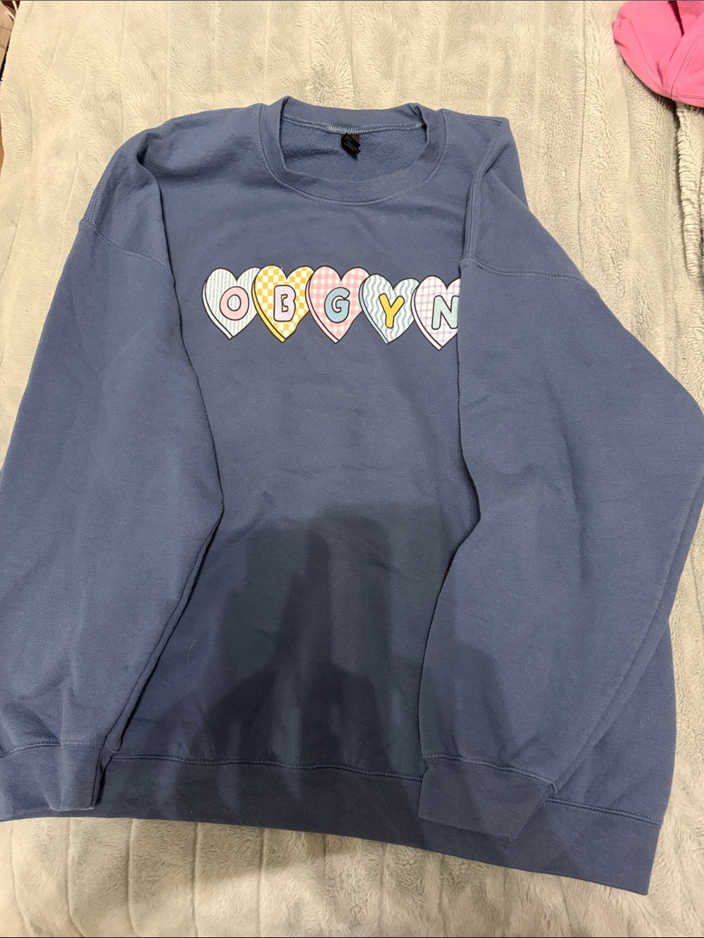 Blue Crewneck Sweatshirt with Heart Graphic